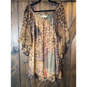 Black Bead Abstract Print Tunic Top Off The Shoulder